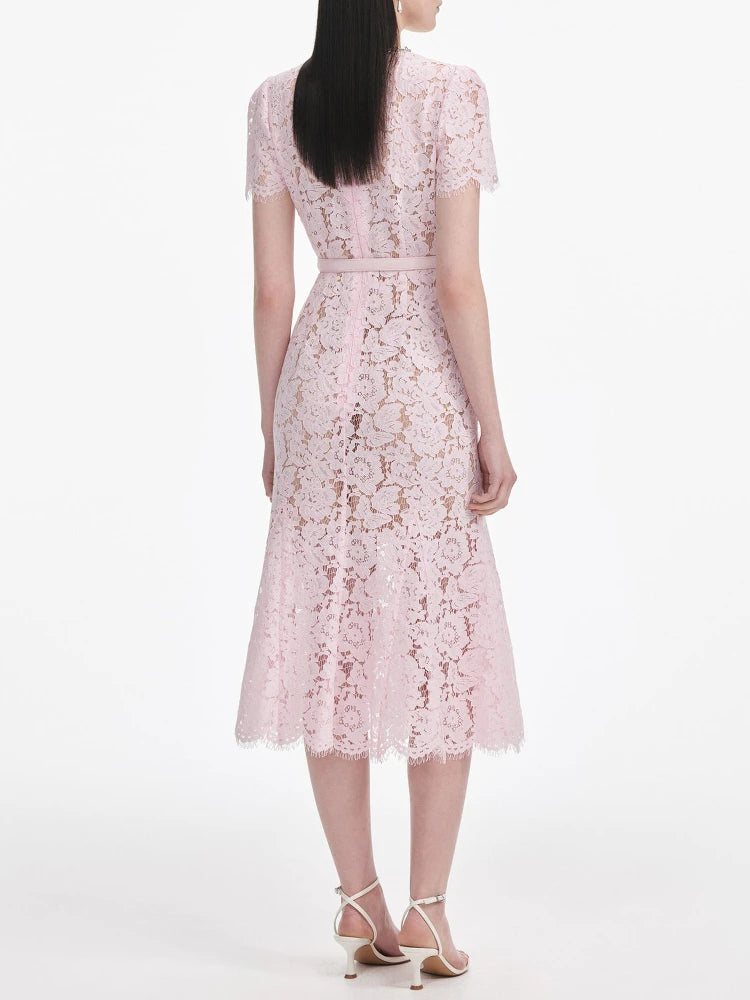 Women's lace short sleeved elegant dress