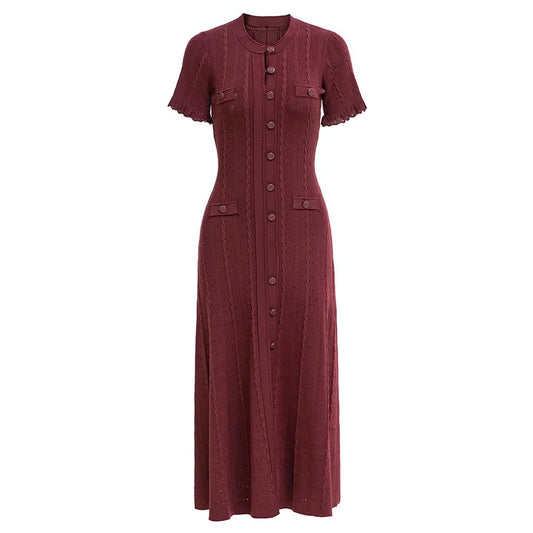 Women's short-sleeved knitted long dress