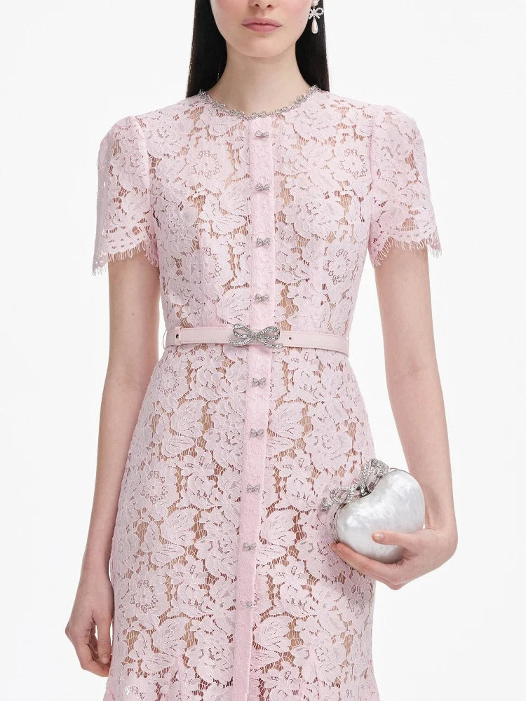 Women's lace short sleeved elegant dress