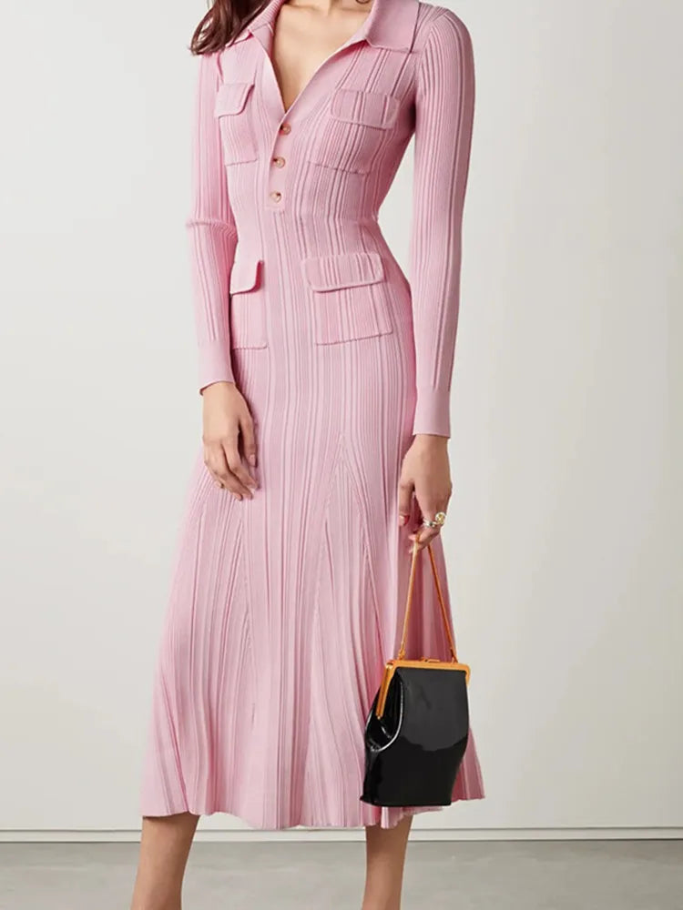Pink Slim Fit Knit Dress for Women