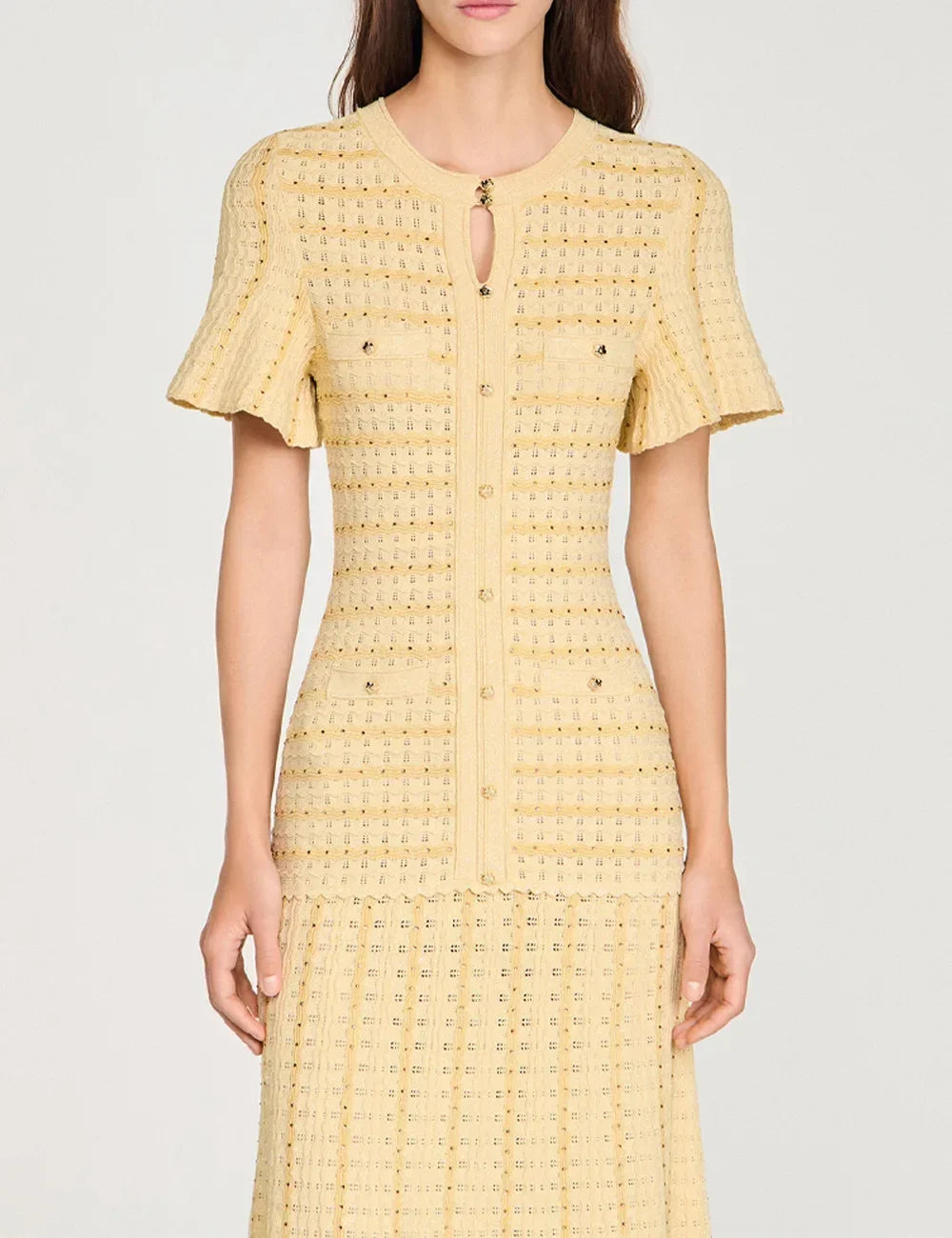 Women's golden short sleeve slim elegant dress