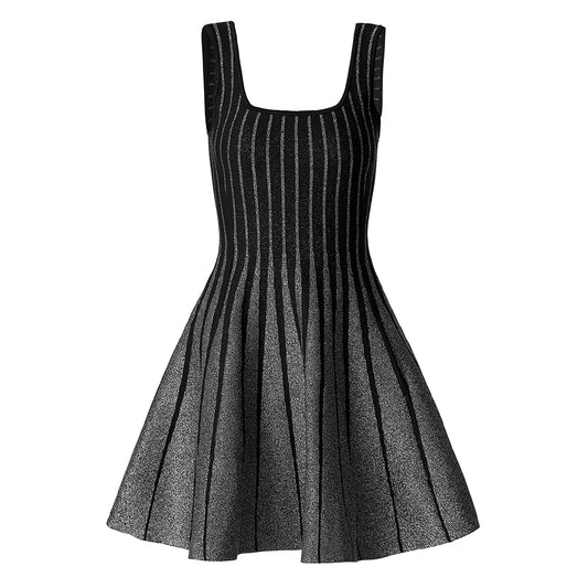 Silver Silk Waist Slimming Strap Dress Light Mature Knitted mini Dress