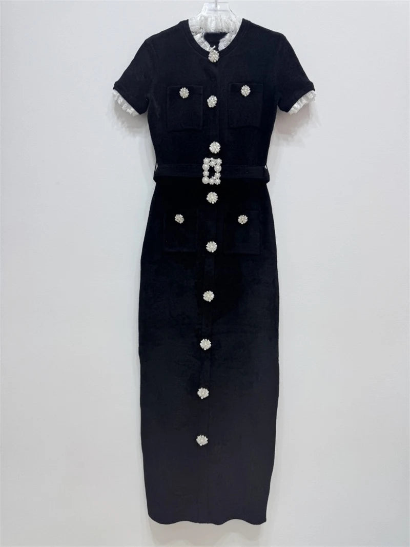 Women's black diamond slim elegant dress