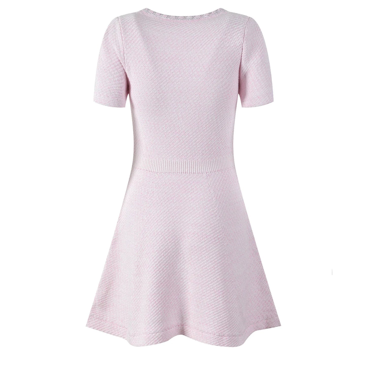 Short Sleeve Rhinestone Single-breasted Wear Women Knit Mini A-line Dress