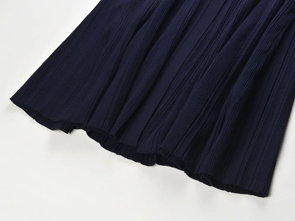 Solid Sleeveless Single-breasted Flared Hem Knit Long Dress For Women