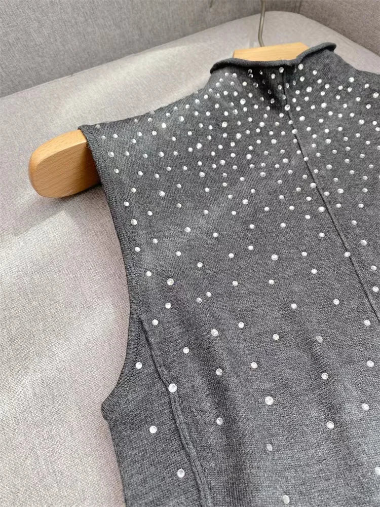 Women's gray diamond inlaid elegant slim fit dress