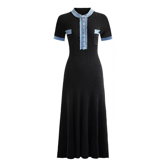 Women's short-sleeved round-neck knitted dress