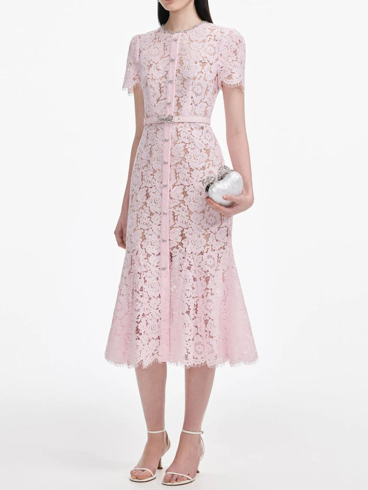 Women's lace short sleeved elegant dress