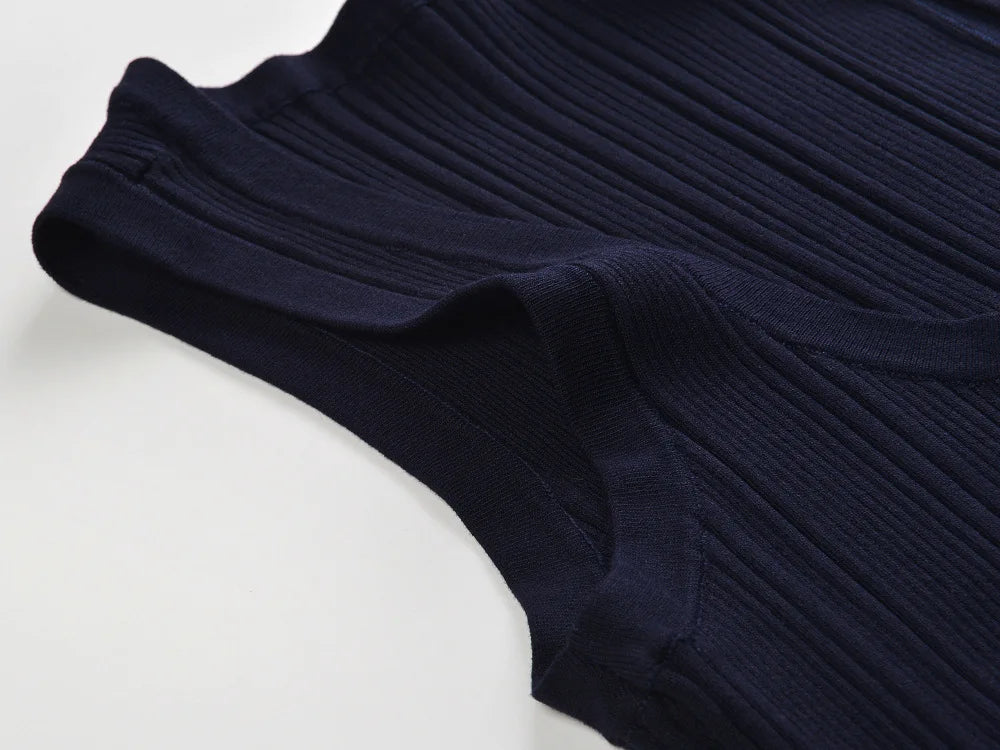 Solid Sleeveless Single-breasted Flared Hem Knit Long Dress For Women