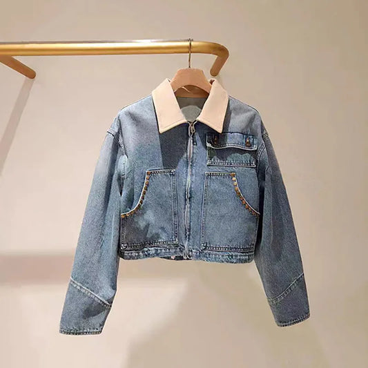 women's long sleeve casual denim jacket