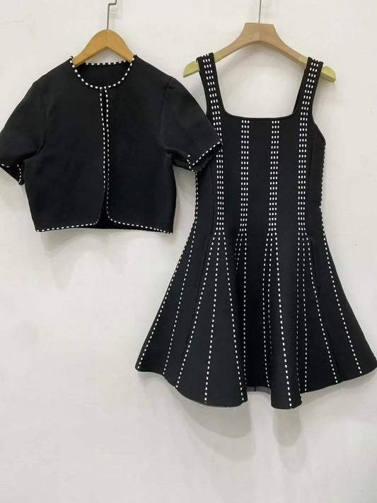 Women's black embroidered two-piece suit