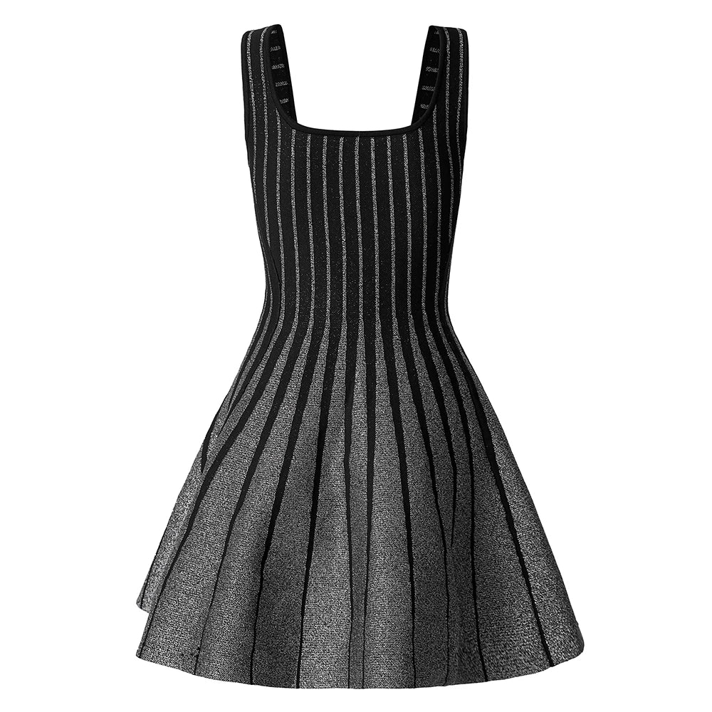 Silver Silk Waist Slimming Strap Dress Light Mature Knitted mini Dress