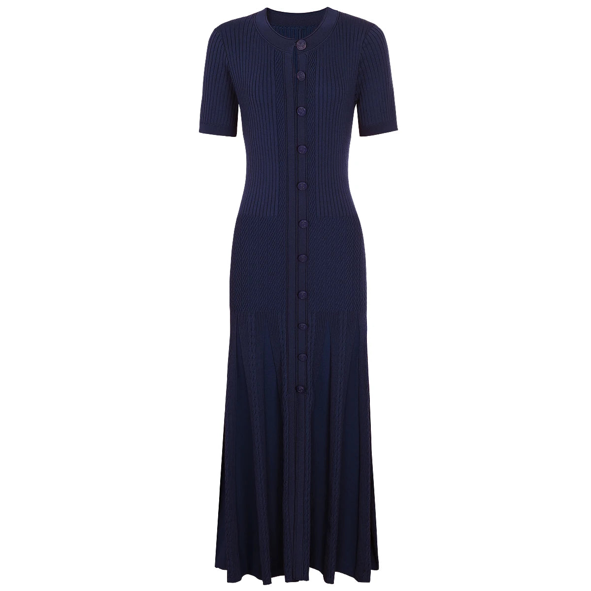 Women's black round neck short sleeved knitted dress