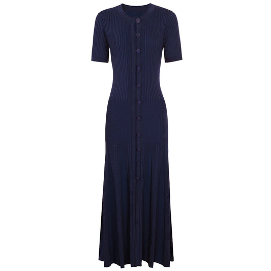 Women's black round neck short sleeved knitted dress