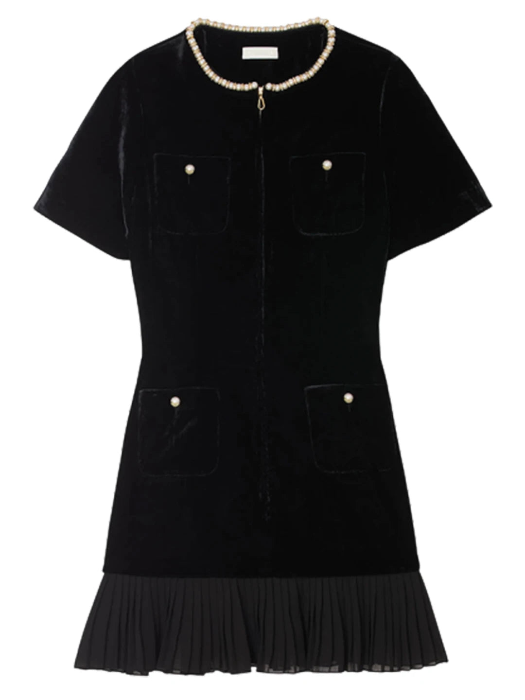 Women's black pearl short-sleeved dress