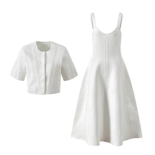 Women's white knitted two-piece suit