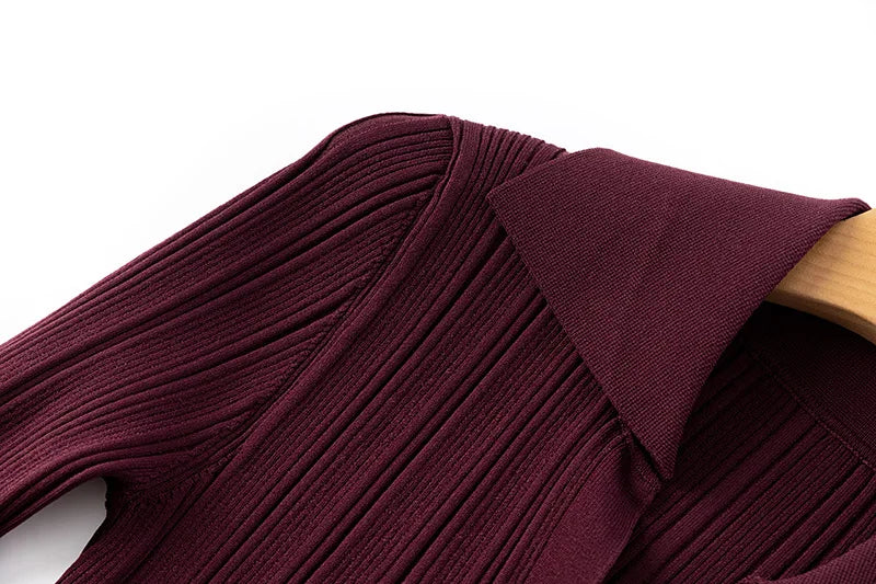 Women Knit Slim Fitted Flared Hem Maxi Dress