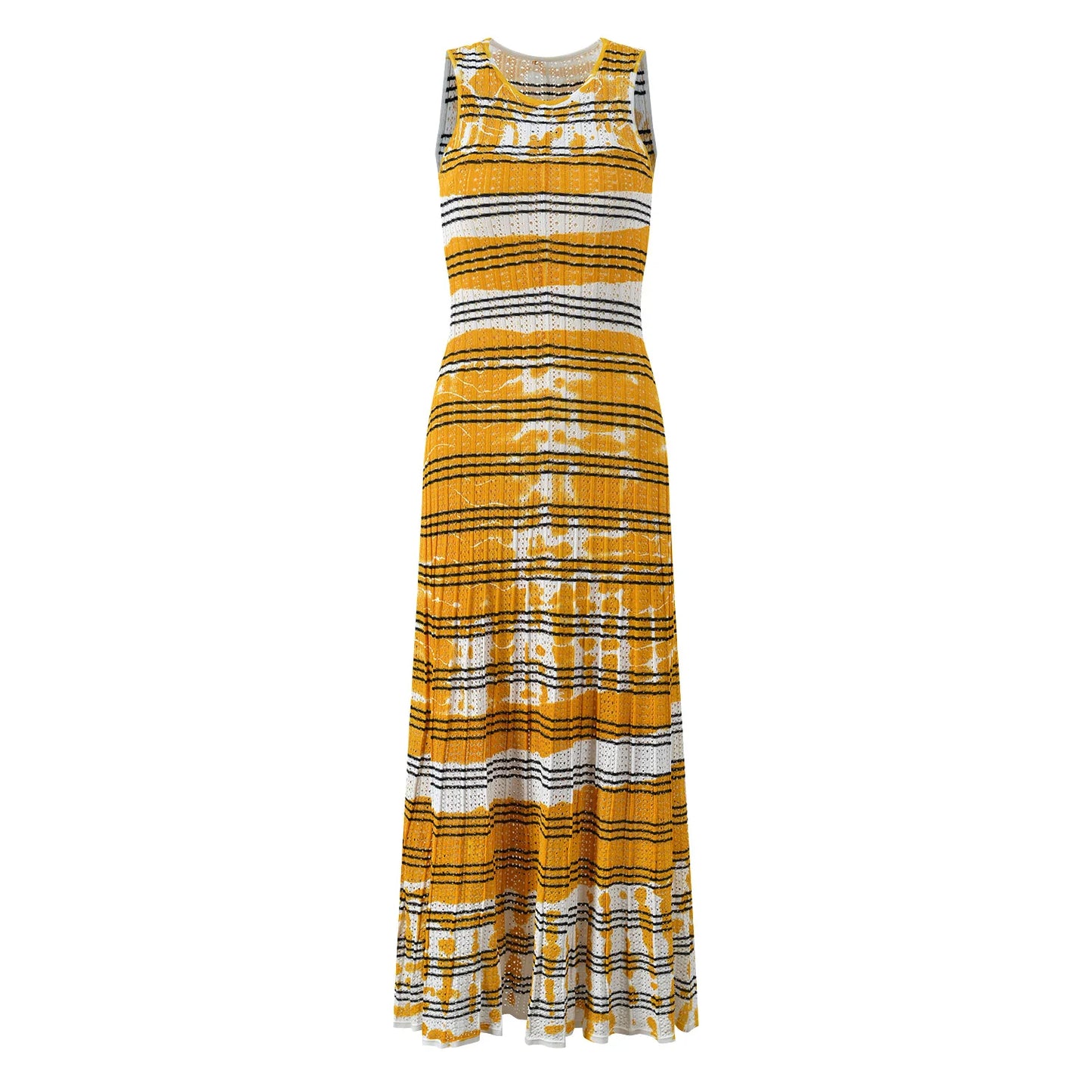 Sleeveless Holiday Casual Ladies Striped Long Dresses With Slip Lining