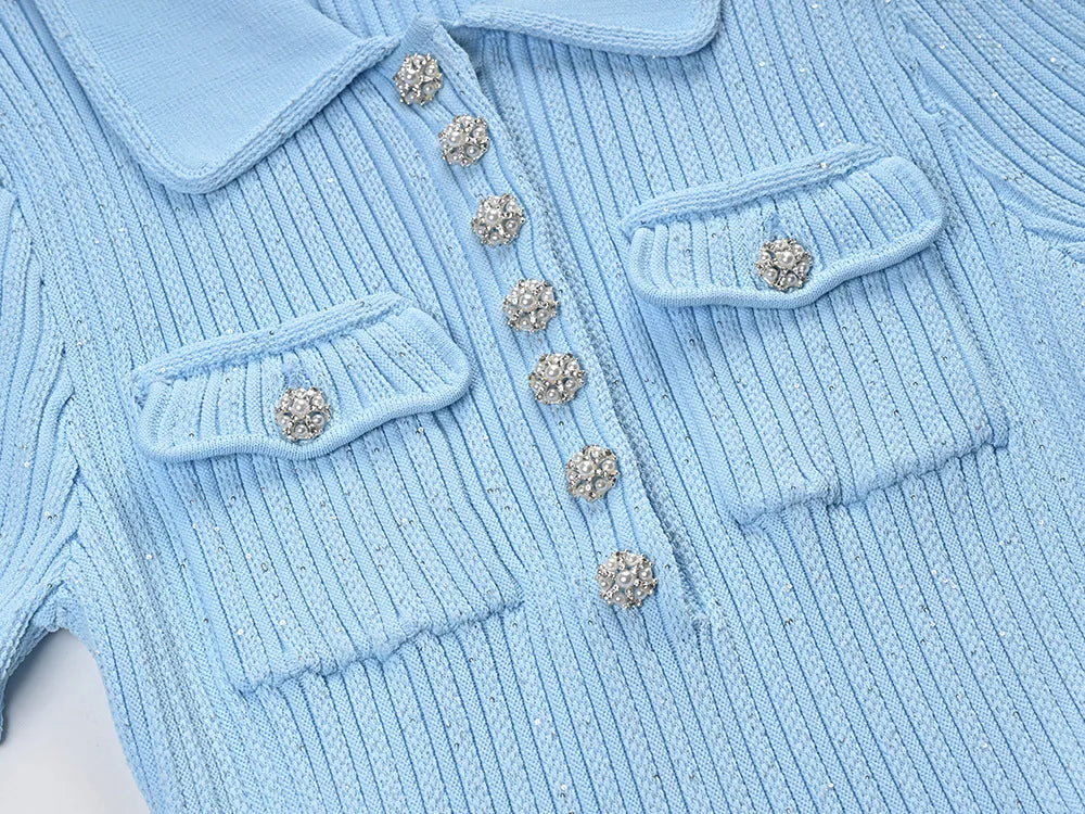 Short Sleeve Women Knit Sequin Slim Fitted Flounced Short Solid Dress
