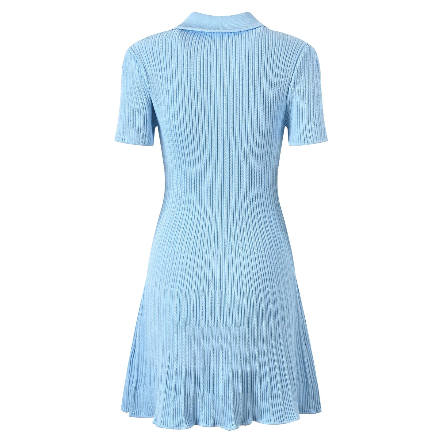 Short Sleeve Women Knit Sequin Slim Fitted Flounced Short Solid Dress