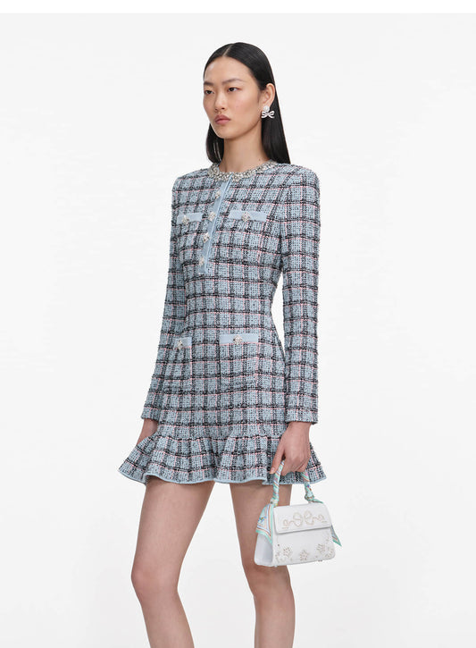 Blue long sleeve plaid dress