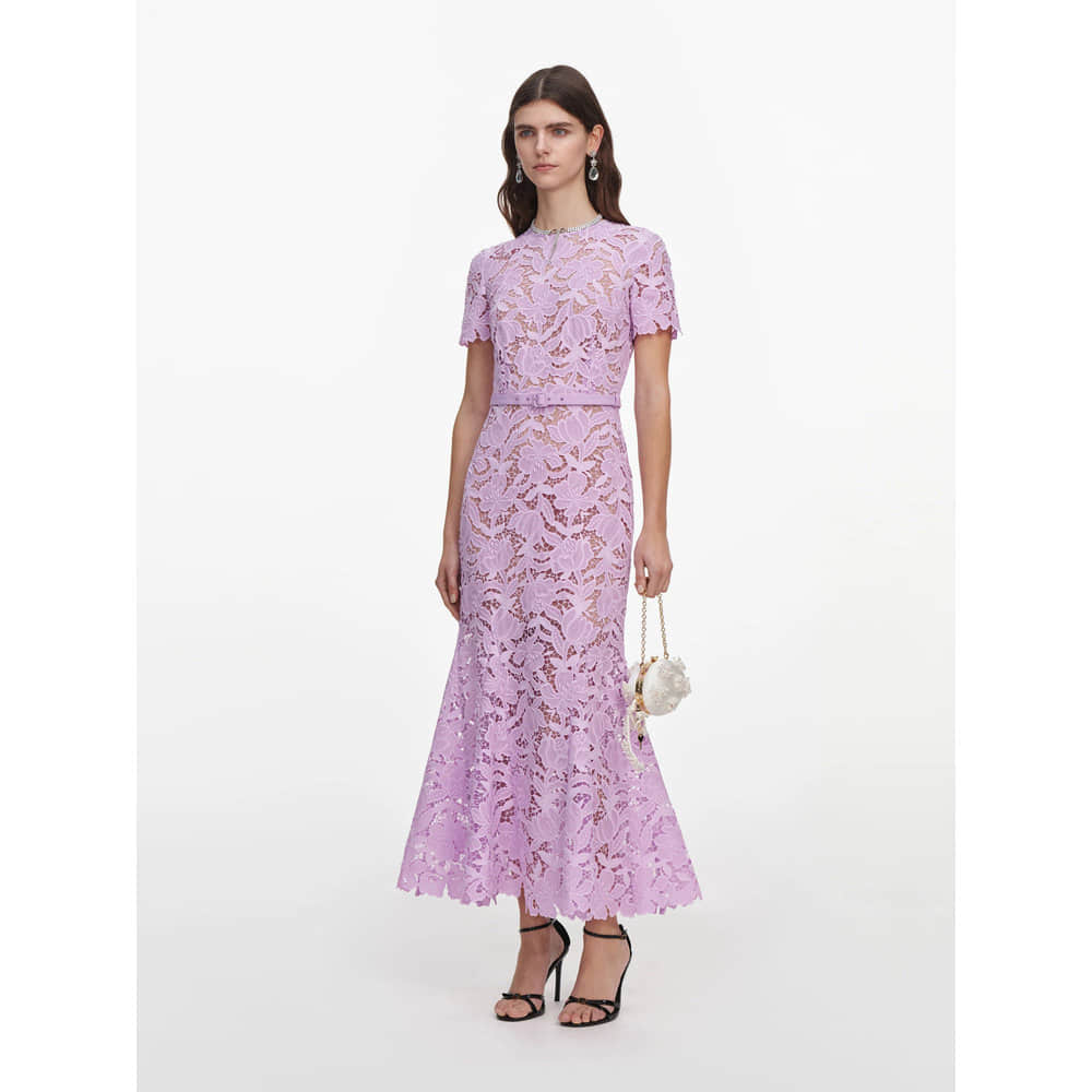 Purple short sleeve lace elegant dress
