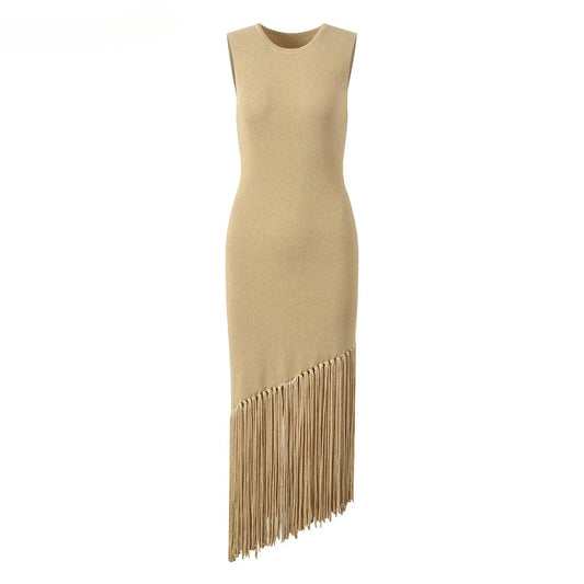 Women Knitted Slim Fitted Designed Tassel Solid Long Dresses