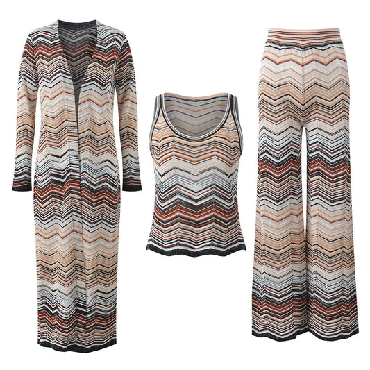 Women's Striped Casual Three-Piece Set
