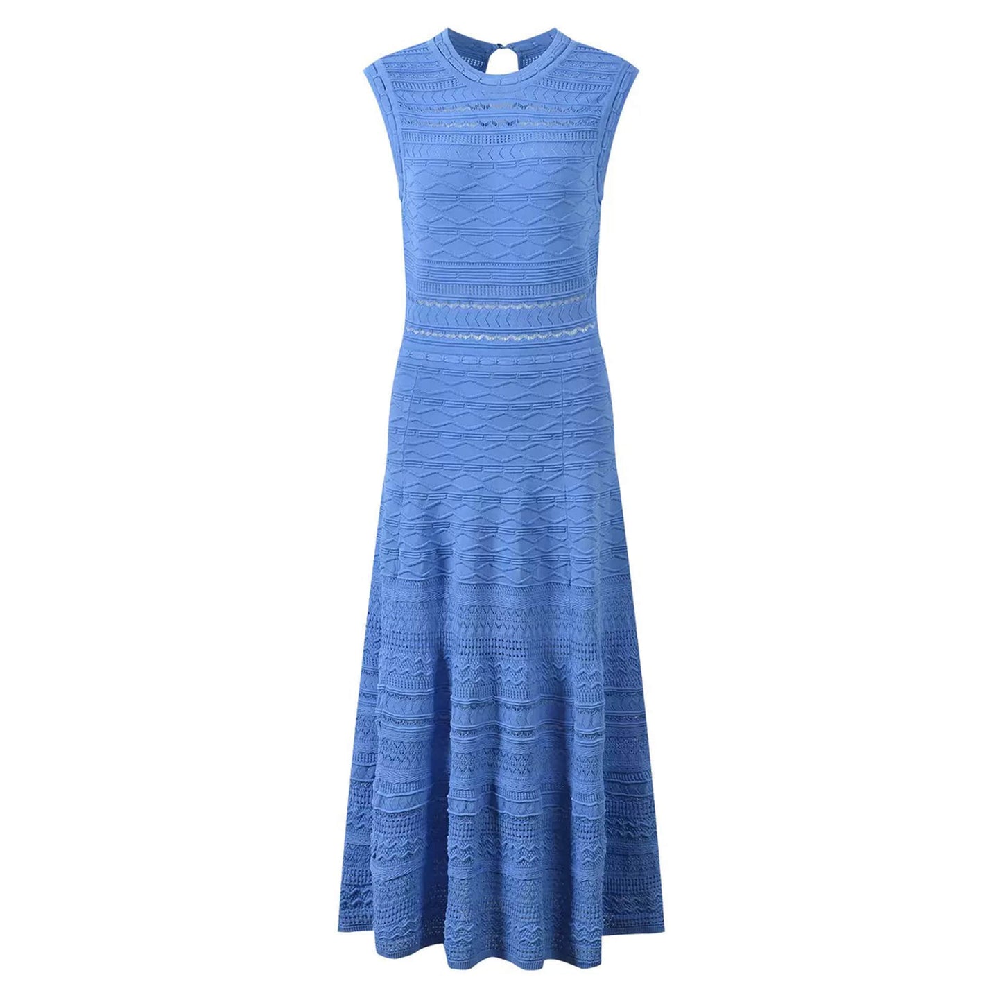 Blue round neck sleeveless knitted dress