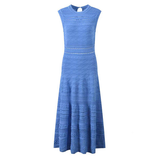 Blue round neck sleeveless knitted dress