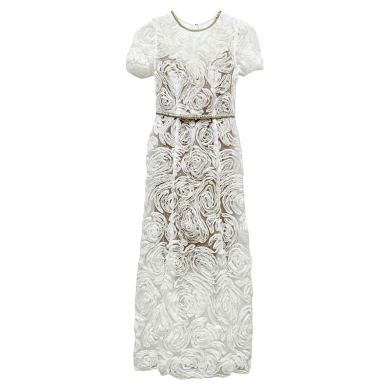 Women's short sleeve lace elegant midi dress