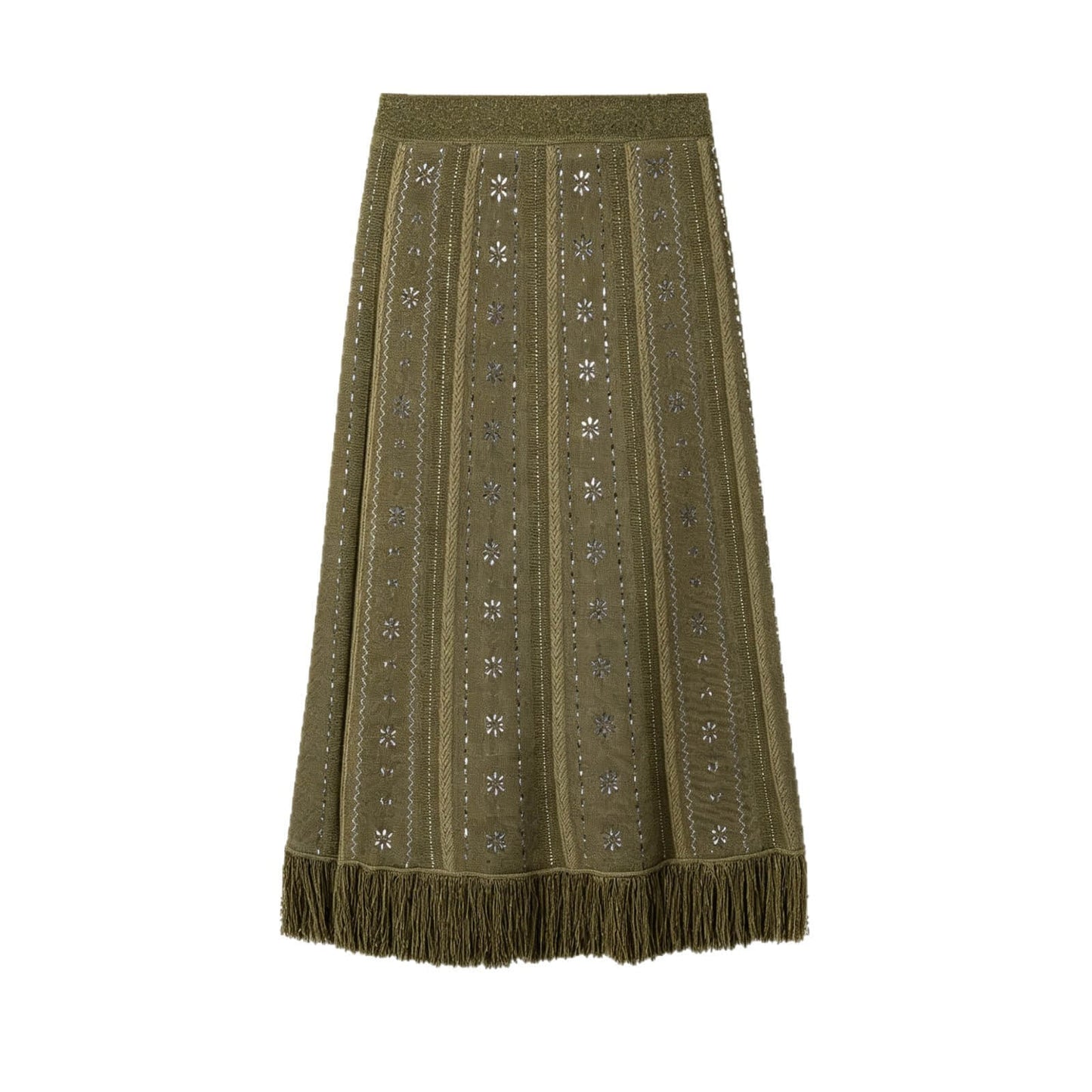 Green diamond-embellished knitted two-piece suit
