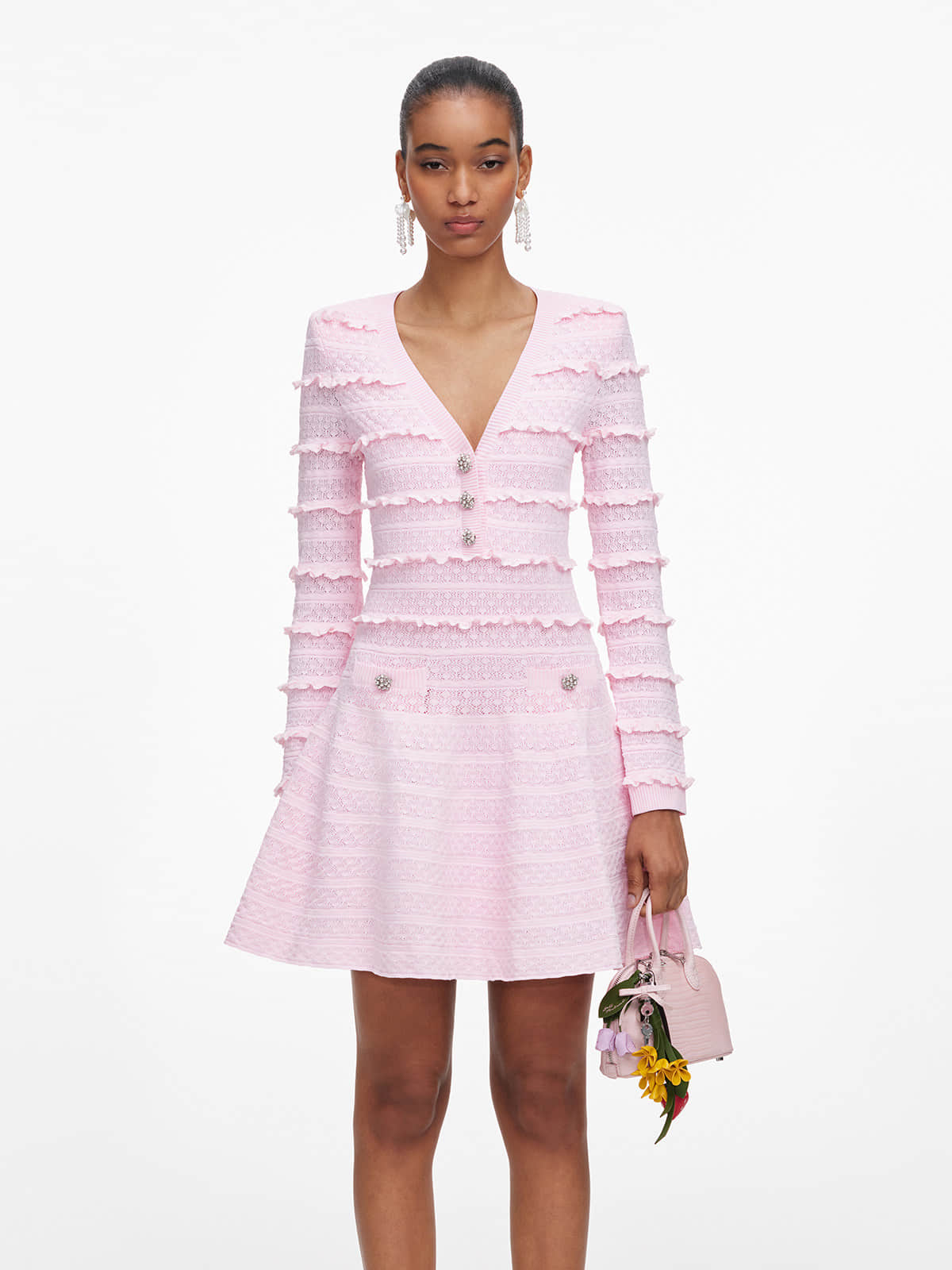 V-neck long-sleeved knitted slim dress