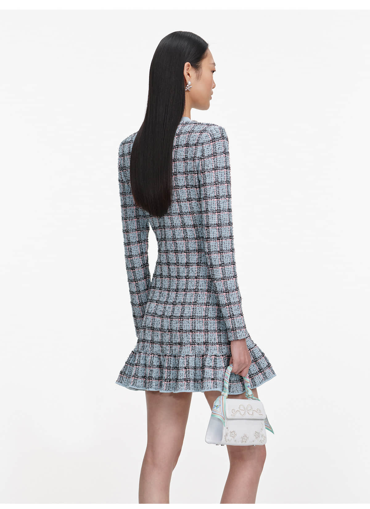 Blue long sleeve plaid dress
