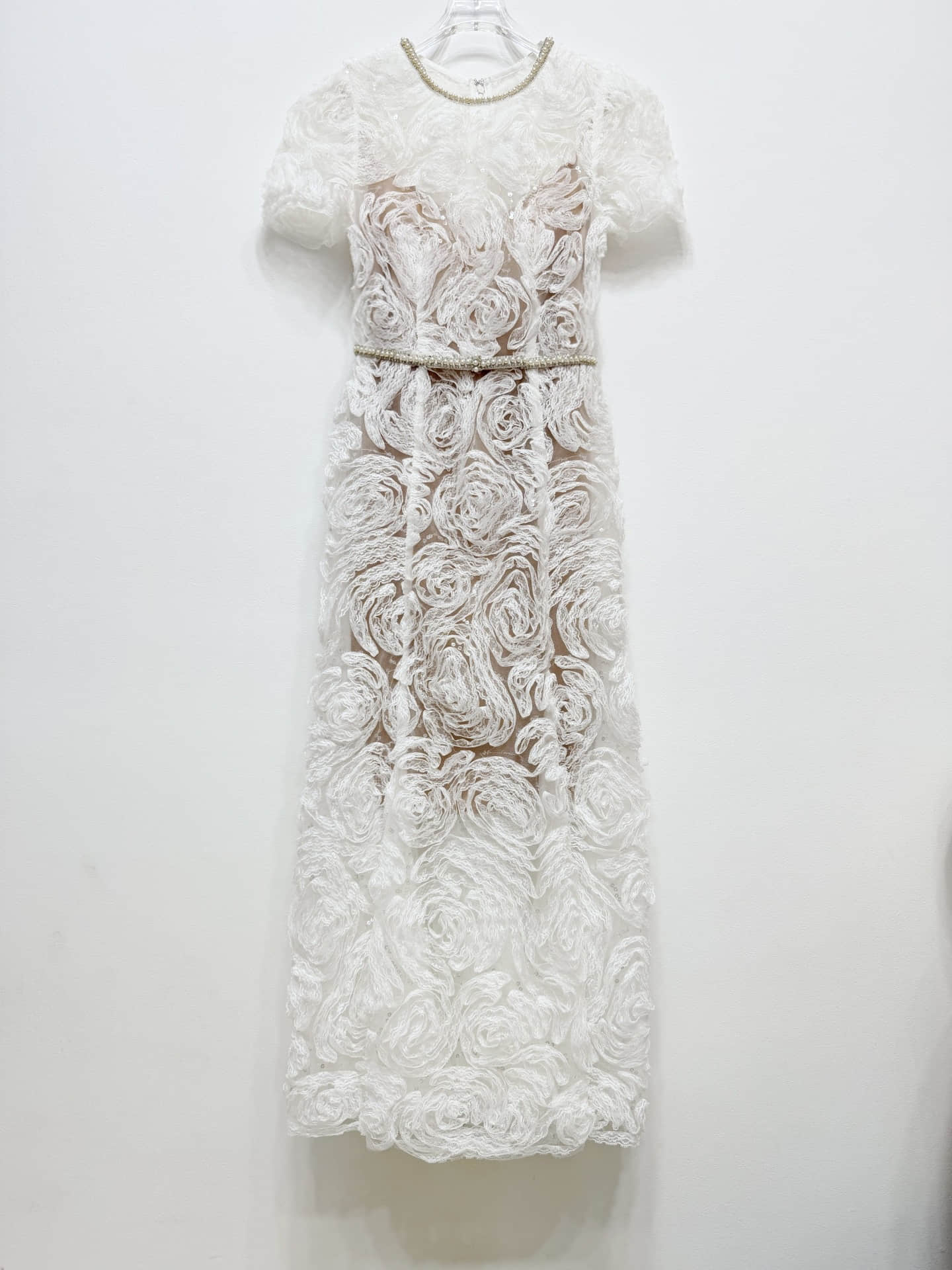 Women's short sleeve lace elegant midi dress