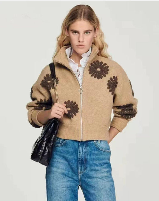Women's embroidered knitted cardigan