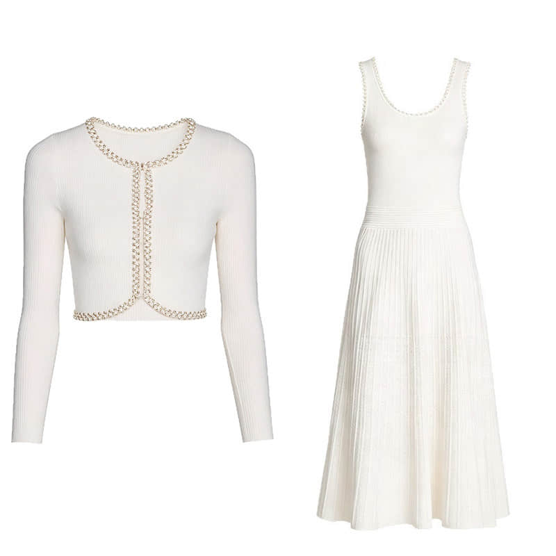 Diamond-studded crew neck cardigan or backless dress