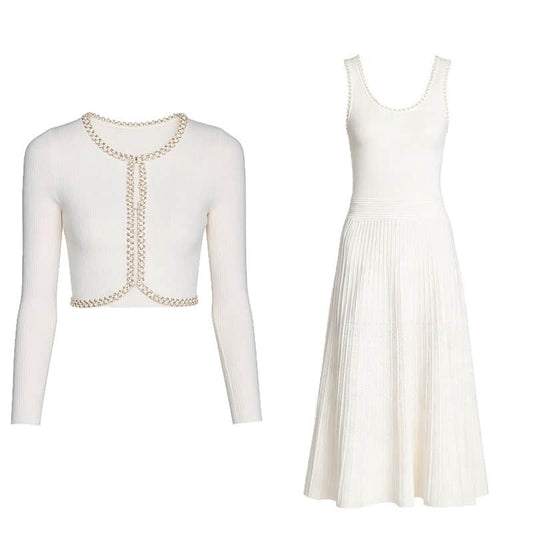 Diamond-studded crew neck cardigan or backless dress