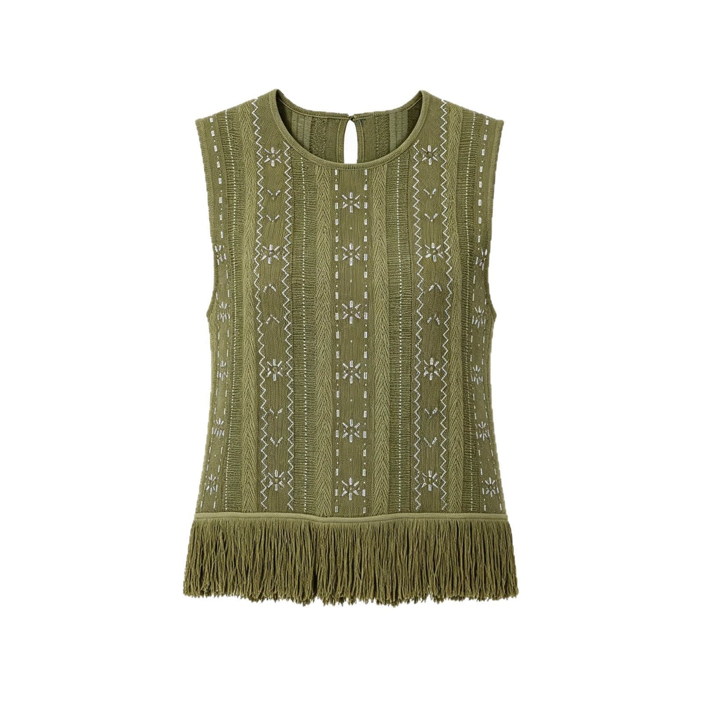 Green diamond-embellished knitted two-piece suit