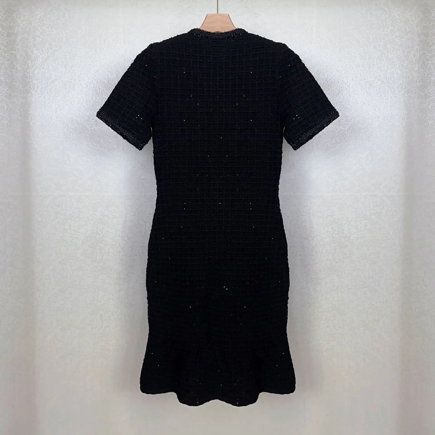 Women's High Quality Black Diamond Short Sleeve Dress