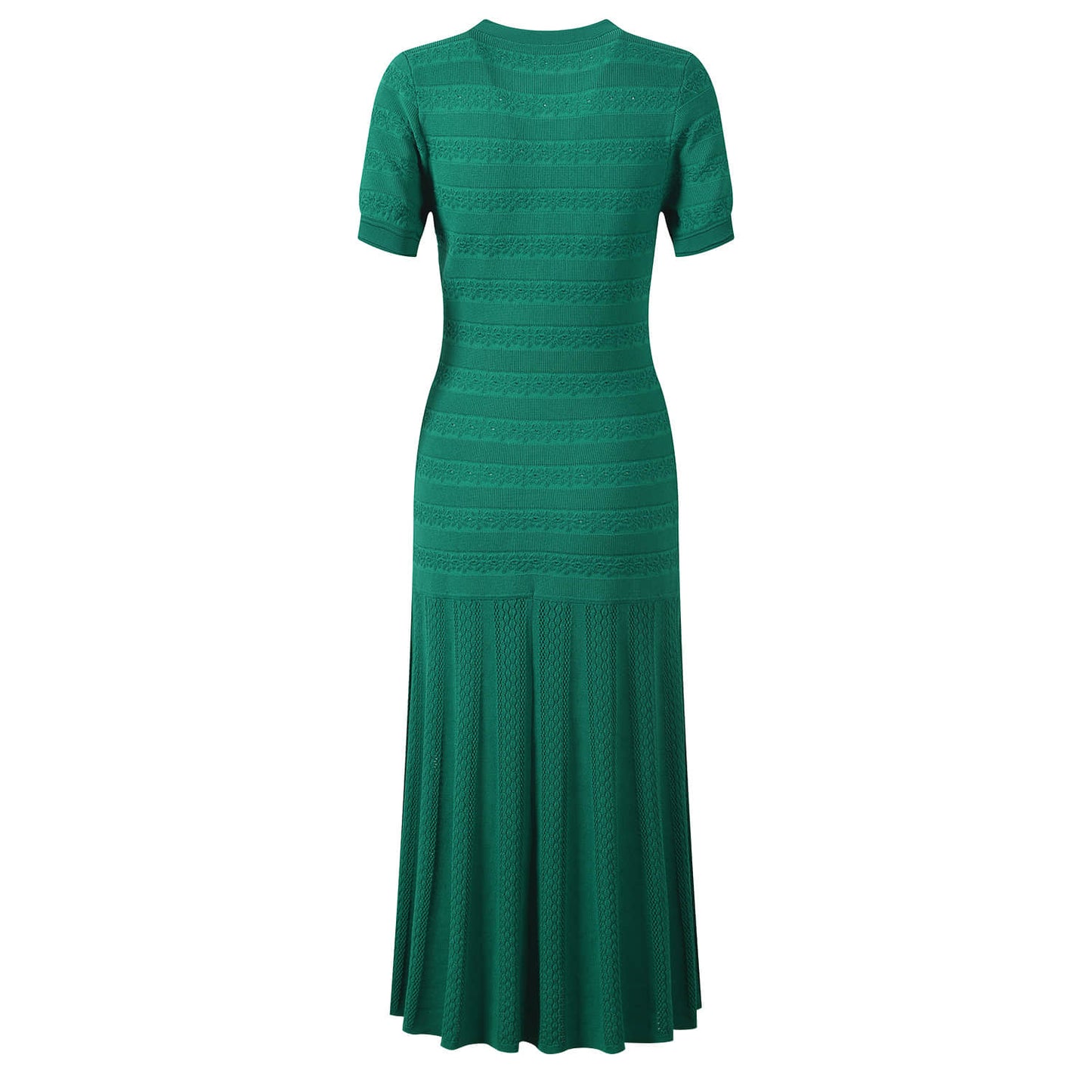 Green short-sleeved single-breasted knitted dress
