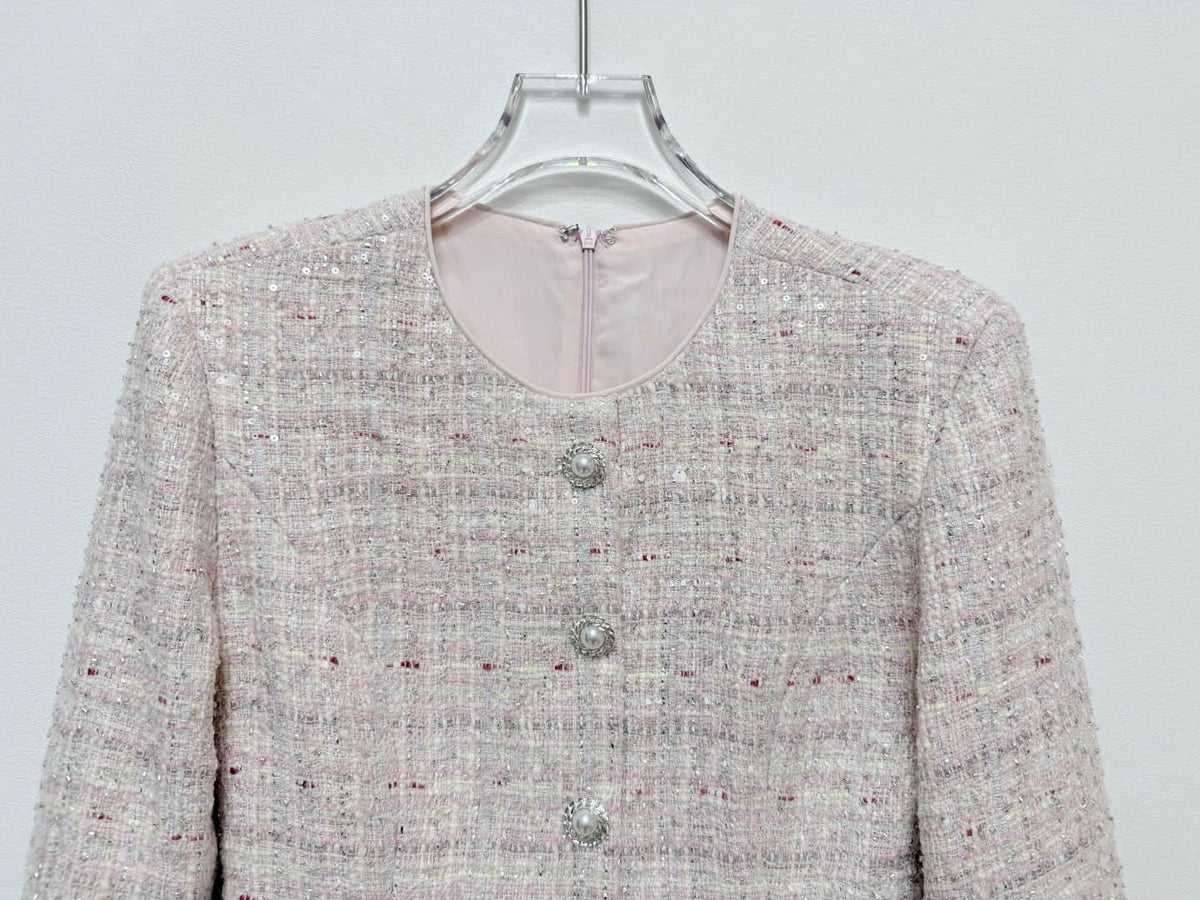 Pink long-sleeved patchwork elegant dress