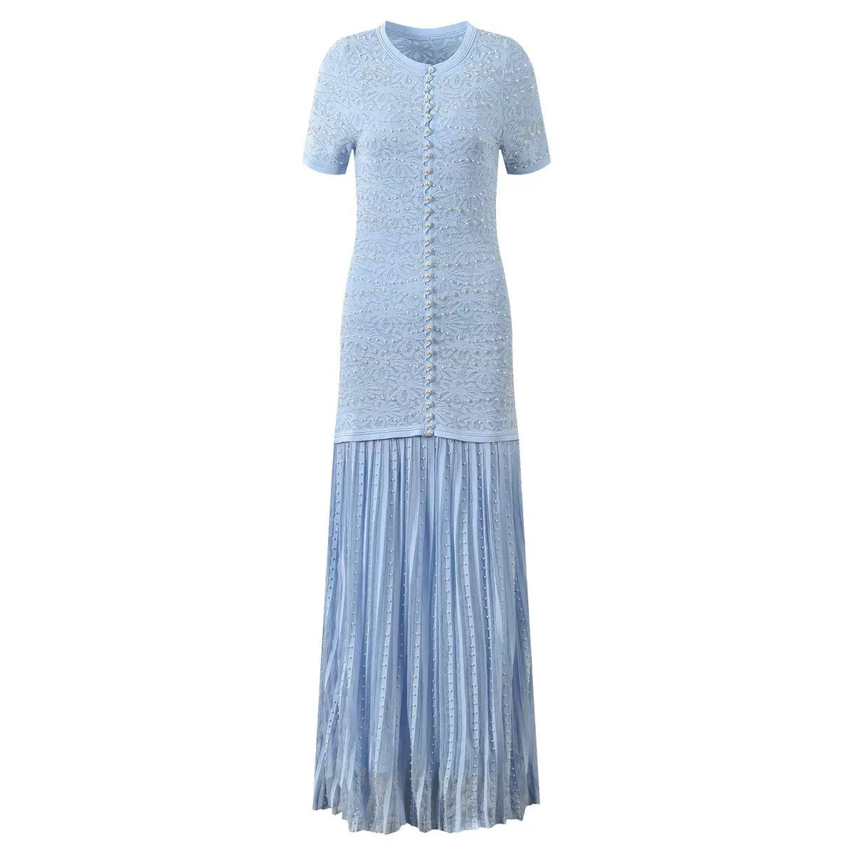 Women's Blue Knitted Cardigan Dress Two Piece Suit