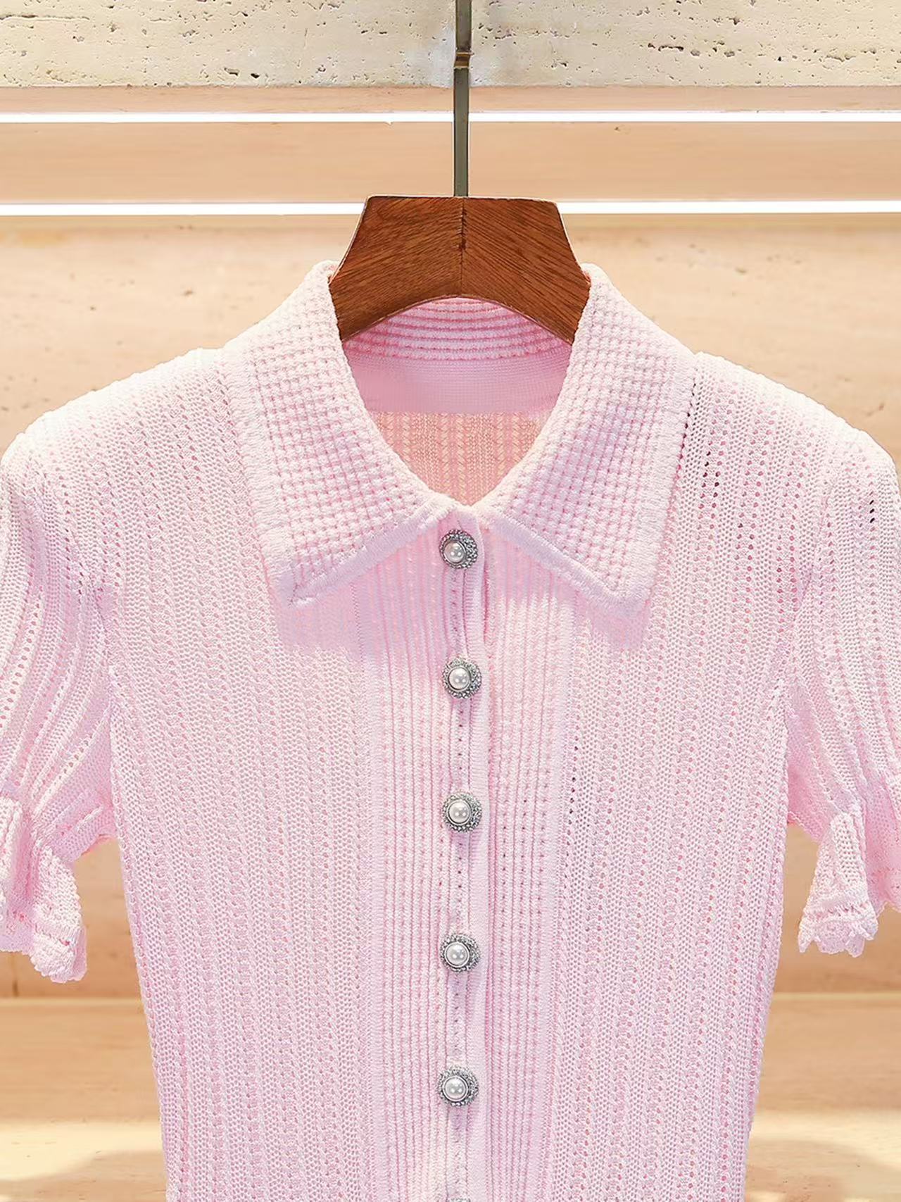 Women's Pink Short Sleeve Slim Knitted Dress