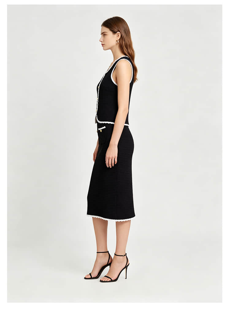 Round neck vest and skirt two-piece suit