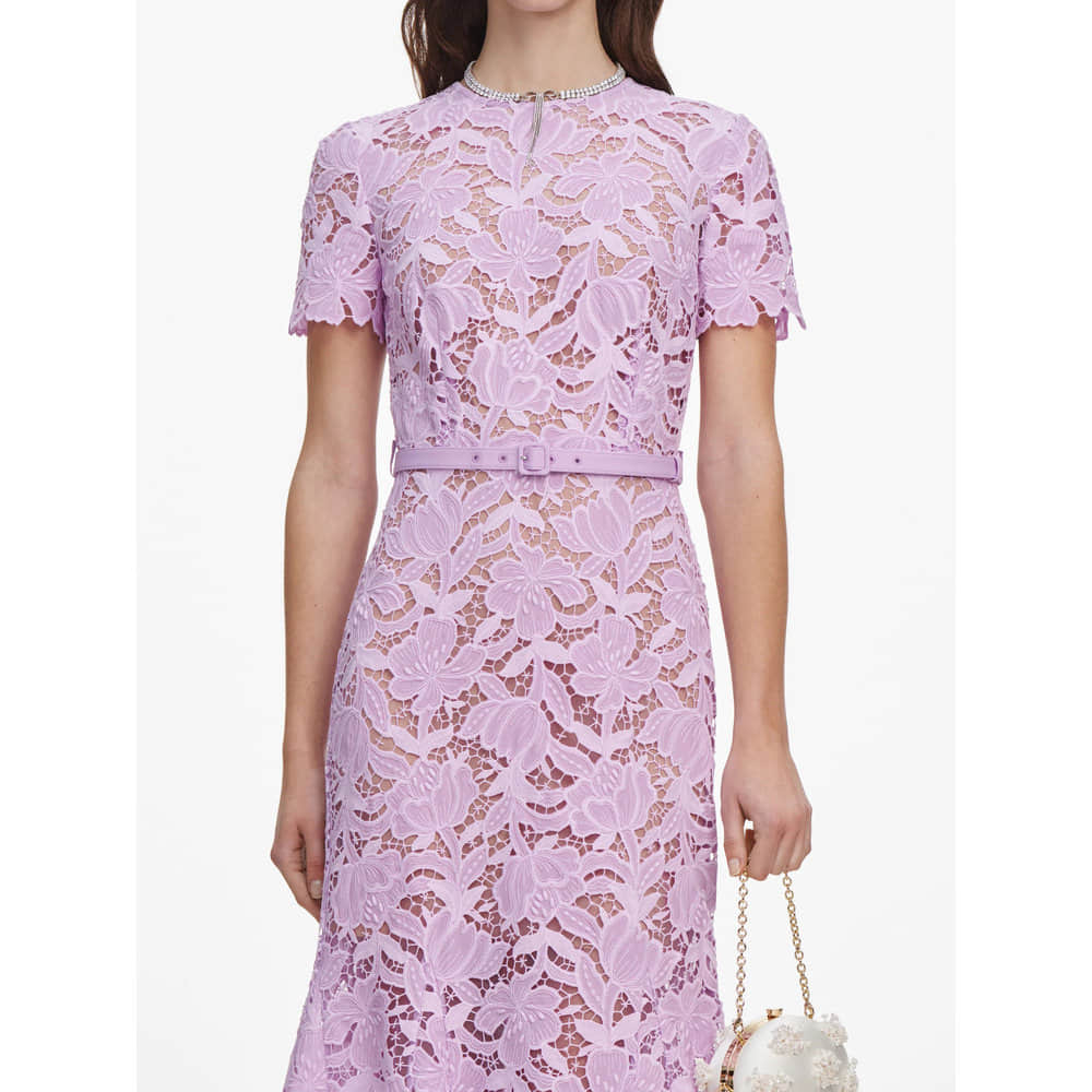 Purple short sleeve lace elegant dress