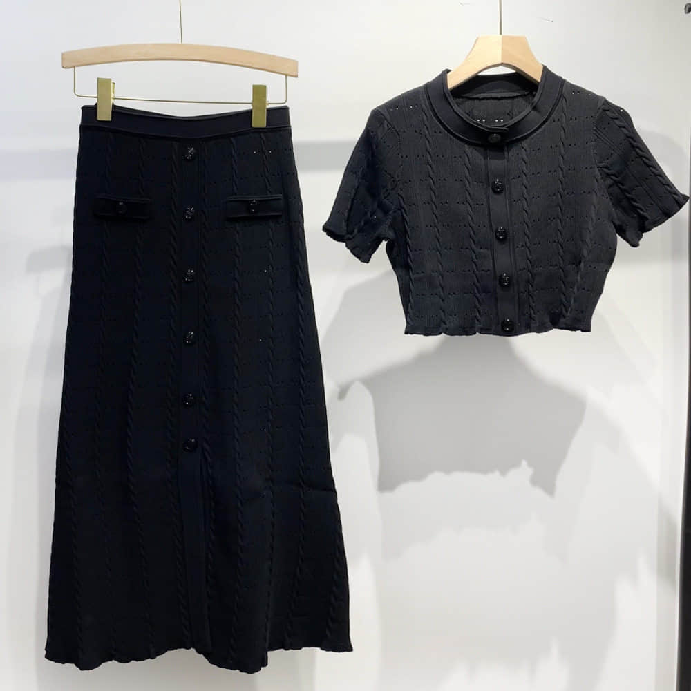 Black casual knitted two-piece set