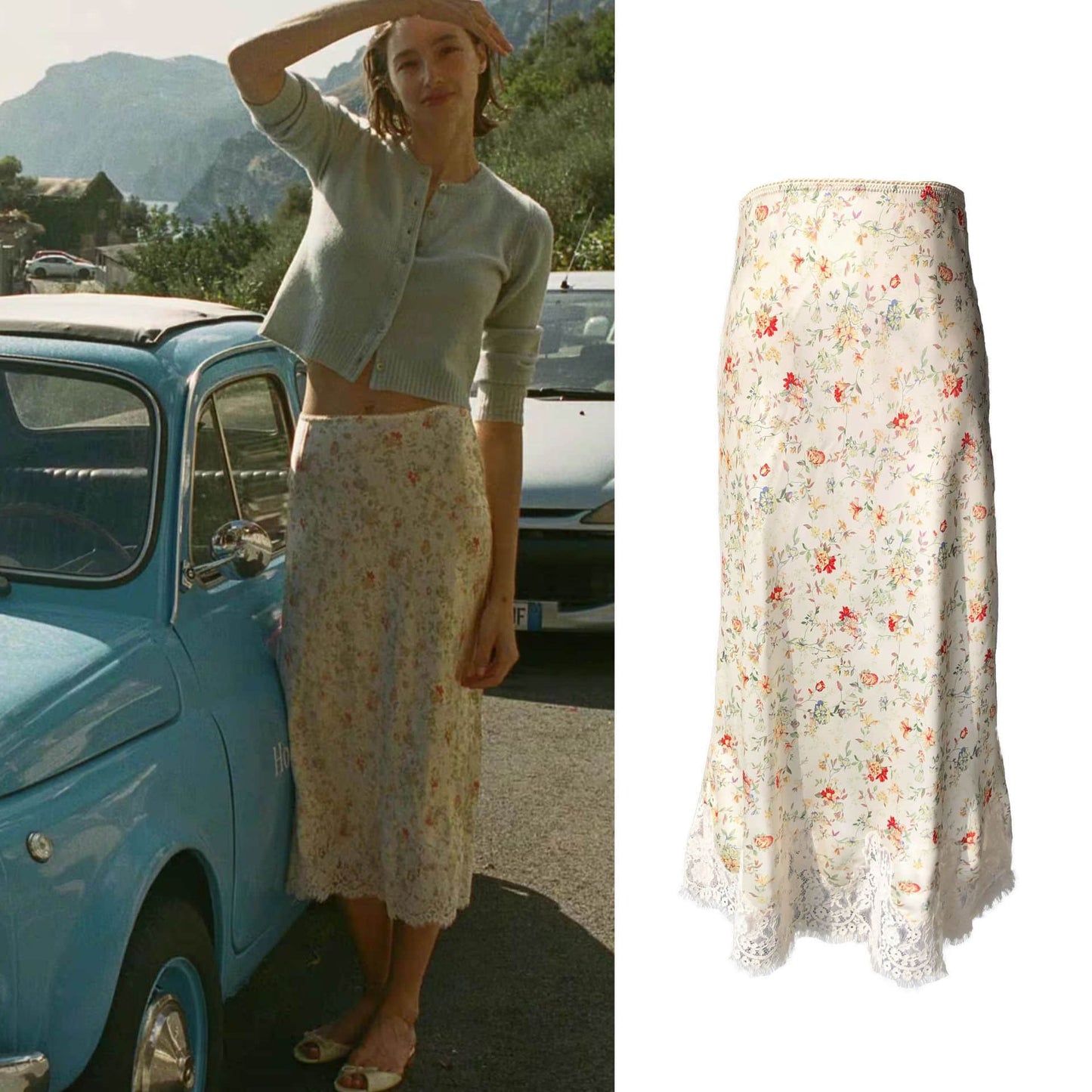 Women's elegant silk printed skirt