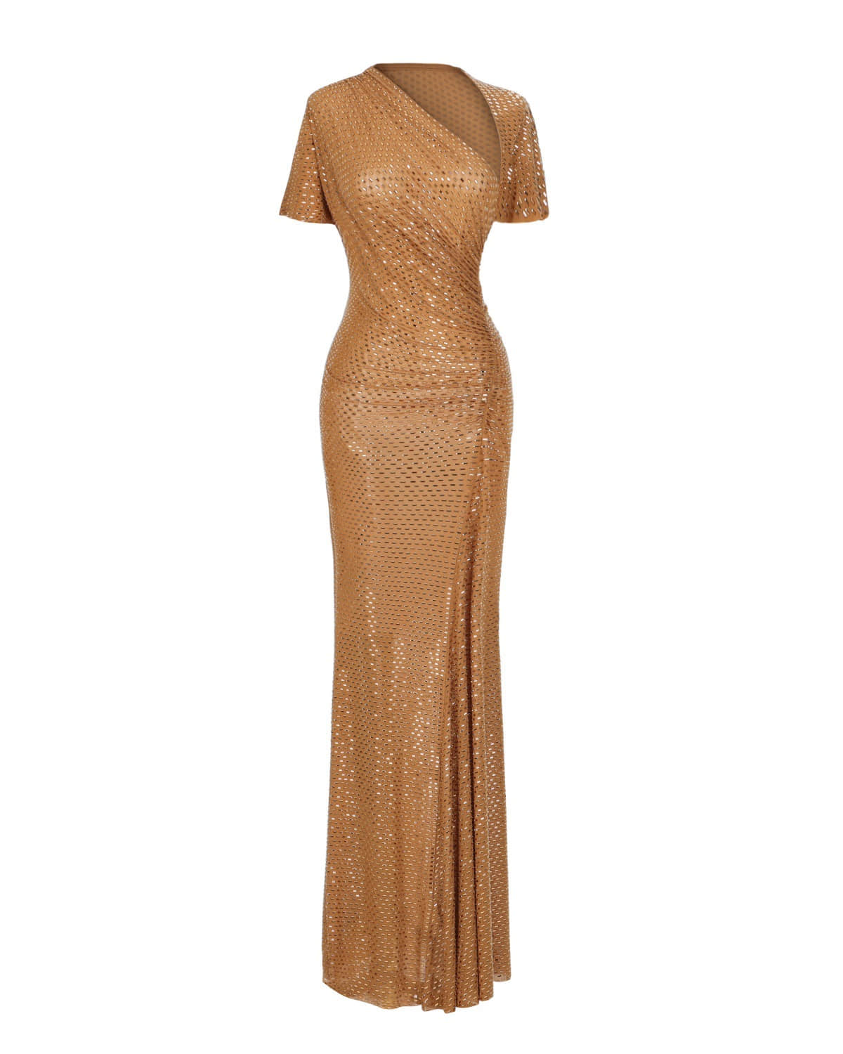 Diamond studded gold short sleeved elegant dress