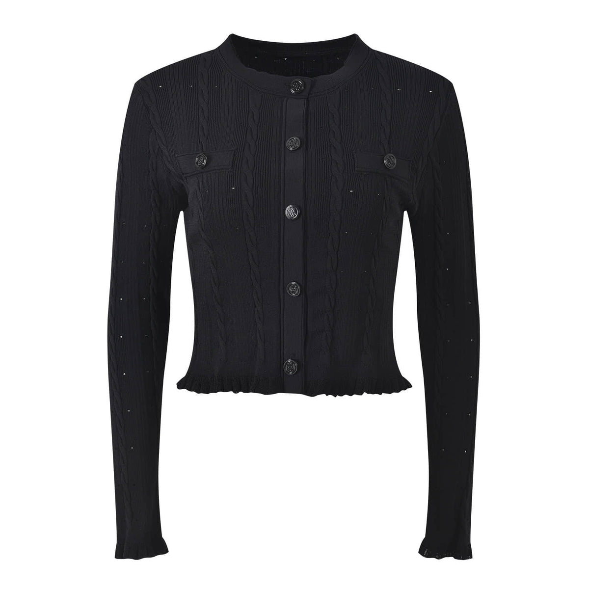 Black long-sleeved knit elegant two-piece set